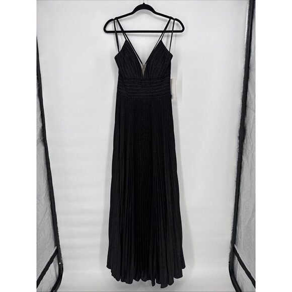 Mac Duggal Size 4 Black Shimmer Pleated V-neck Formal Long Gown Dress 30725 New - Picture 6 of 12
